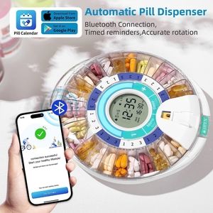 Automatic Monthly Pill Organizer Dispenser W/Alarm 28 Compartments Bluetooth
